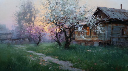 The blooming garden at the old house