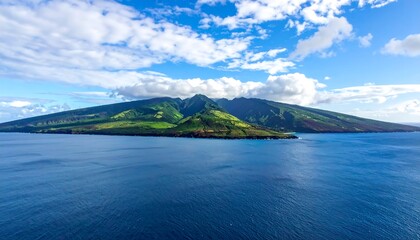 Obraz premium Aerial view captures a serene island expanse under a cloudy sky