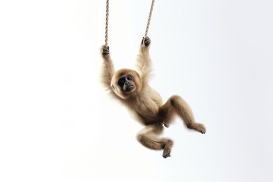 Gibbon monkey hanging rope wildlife animal mammal.