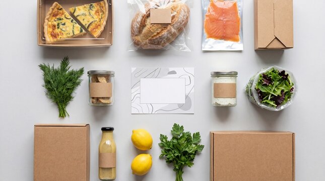 Meal Kit Style Easter Brunch Flat Lay (Unbranded Ingredients, Copy Space)