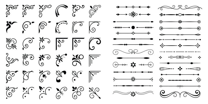 Vintage Design Elements with Decorative Corners and Elegant Ornaments, Classic Retro Flourishes for Frames, Borders, Invitations, Certificates, Branding, and Graphic Design Projects