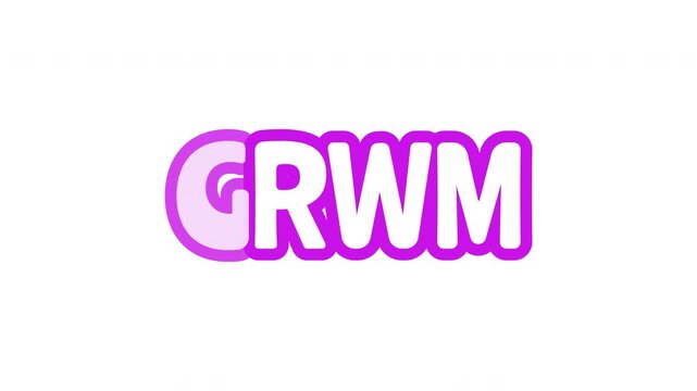 GRWM bouncy bubble outline text animation. Get ready with me. Fashion content creator. Beauty routine. Daily glam. Playful call-to-action typography. Animated jumping magenta letters overlay
