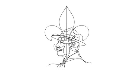 line drawing of smiling man wearing fleur de lis hat © Ahmad