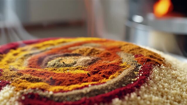 Vibrant Colorful Spiral of Spices on a Decorative Surface