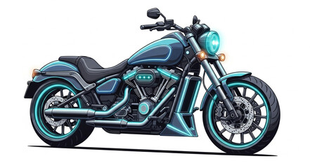 Custom Blue Motorcycle with Neon Accents. © sedot