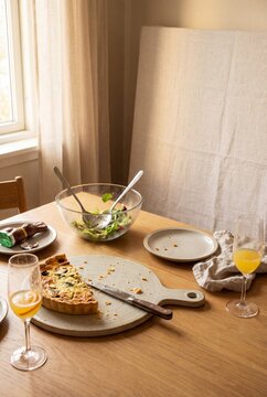 After Brunch Table Scene (Realistic, Ad-Friendly Copy Space)