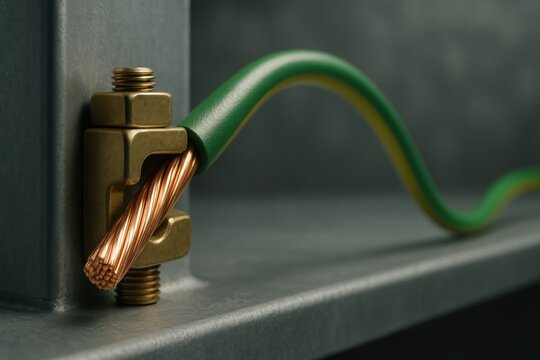 Electrical ground wire connection earthing line prevent short circuits copper conductor insulated green yellow cable safety clamp terminal bolted
