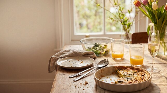 After Brunch Table Scene (Realistic, Ad-Friendly Copy Space)