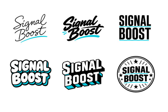 Signal boost logos collection: diverse typography and design styles