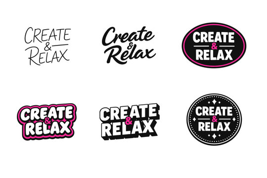 Create and relax: six diverse modern logo designs in black and pink variations