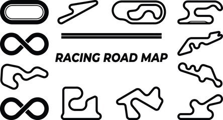 Obraz premium Racing road map icons and symbols for speed and competition racing track logos and graphics