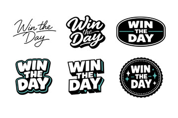 Naklejka premium Win the day motivational typography designs in black and teal