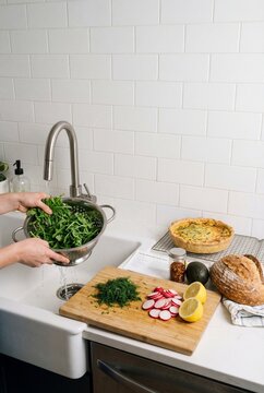 Meal Kit Prep for Easter Brunch (Washing Greens, Chopping Herbs)