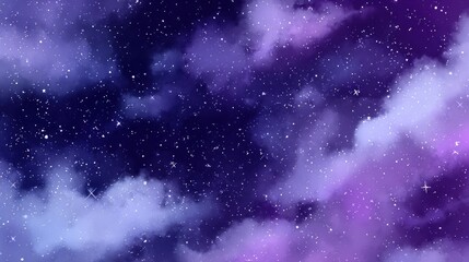 Obraz premium Abstract night sky illustration purple hues cloud patterns and starry backdrop