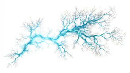 Fototapeta premium Abstract illustration of blue electric lightning branches with intricate patterns on a white background, representing energy flow and dynamic movement in a visual format