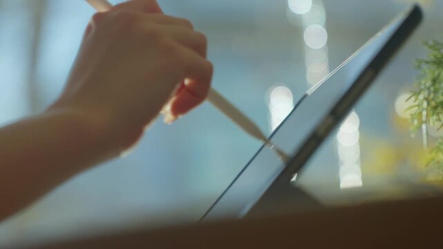 Precise Digital Craftsmanship. Meticulous Hand Editing With Bright Highlights. Creative Editing Process Involving Stylus Precision To Enhance Plant Silhouette And Luminous Window Accents