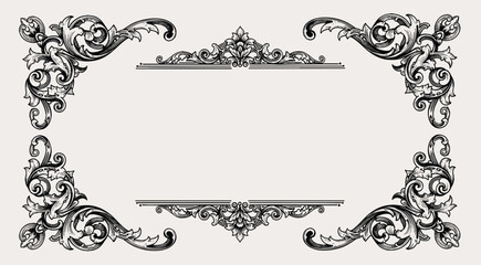 Fototapeta premium Vintage Baroque Victorian frame border flower pattern vector floral engraved scroll ornament leaf retro decorative design