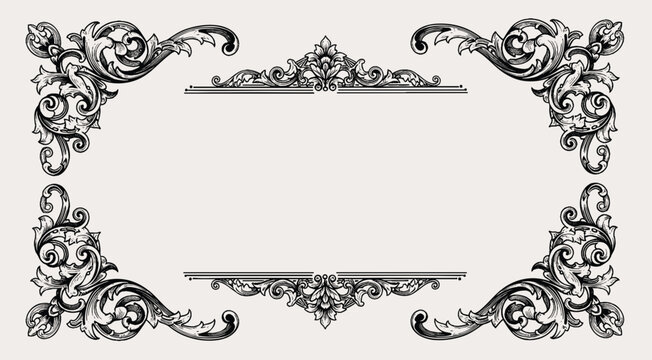 Vintage Baroque Victorian frame border flower pattern vector floral engraved scroll ornament leaf retro decorative design