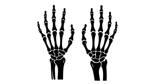 Detailed black silhouette illustration of two human skeleton hands showing bones and joints on a white background.