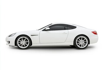 Naklejka premium White car stands alone on a white background with focus on its shape and design for clear visibility and display of features