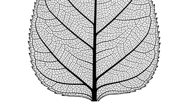 A detailed close-up illustration of a leaf skeleton, showcasing its intricate venation pattern against a white background.
