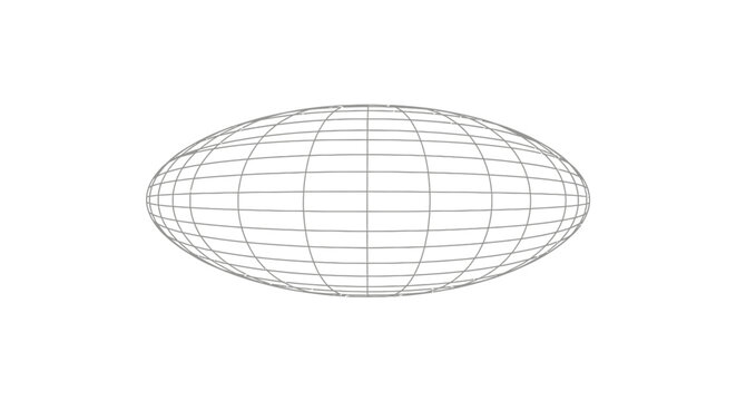 Wireframe rendering of an oblate spheroid, a 3D shape with a flattened appearance, showcasing its grid structure.