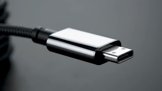 Detailed view of a sleek USB-C connector, essential for contemporary electronics, ensuring rapid data sync and power delivery.