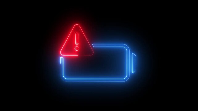 Low Battery Warning Symbol Neon Sign Red Blue Glow Dark Background