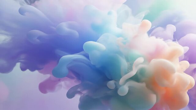Colorful ink clouds gently diffuse in water