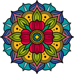 Fototapeta premium A colorful flower with green leaves and red petals