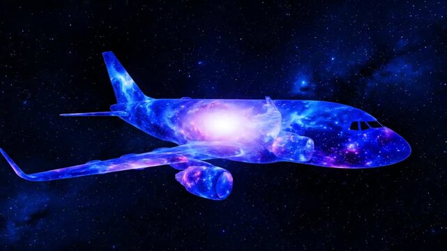 Video, for advertising and aircraft backgrounds, aviation, flight, a plane-shaped nebula, galaxy, astronomy, 