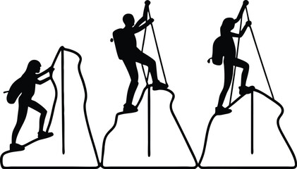 Obraz premium Male and Female Hikers Climbing Pose Silhouette Set