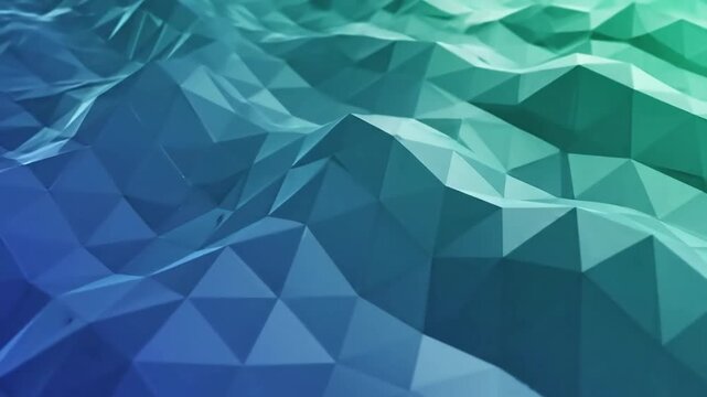 Abstract polygonal landscape with teal and blue hues creates a dynamic modern background perfect for technology data visualization or futuristic design projects