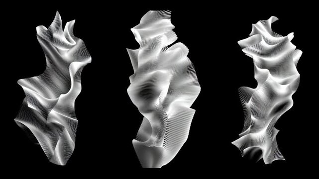 Abstract Light Forms: Three abstract light forms, their flowing shapes captured against a dark backdrop, creating an artistic display of light and shadow