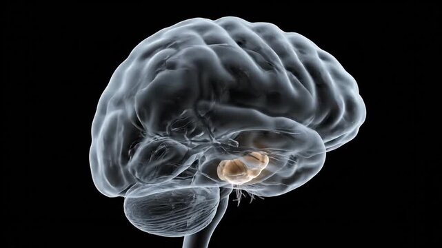 Detailed 3D Animation of Human Brain with Highlighted Thalamus and Brainstem.