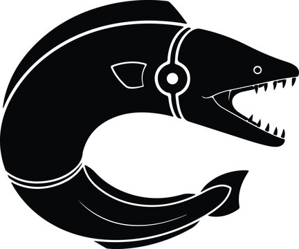 silhouette aggressive moray eel showing sharp teeth in curved pose vector design