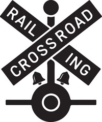 Railroad Crossing Icon in silhouette on white background.