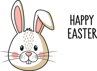 Obraz premium Adorable cartoon bunny face illustration wishing everyone a happy easter holiday greeting perfect for seasonal celebrations and springtime designs