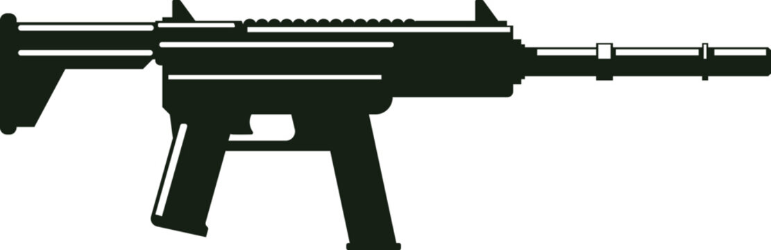 Automatic firearm gun weapon silhouette vector icon