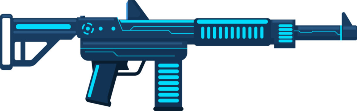 Futuristic weapon showing glowing blue digital technology