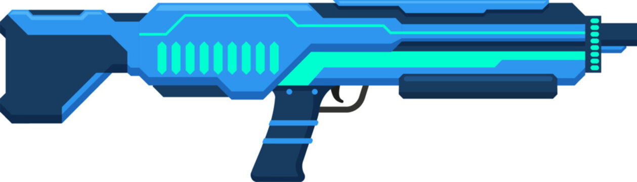 Futuristic blue blaser gun creating science fiction concept
