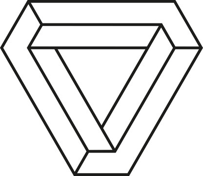Impossible triangle visualizing optical illusion and paradox