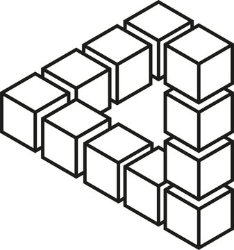 Impossible object forming an optical illusion with cubes