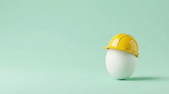 White egg wearing a yellow hard hat