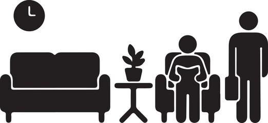  Waiting Room Icon Icon in silhouette on white background.