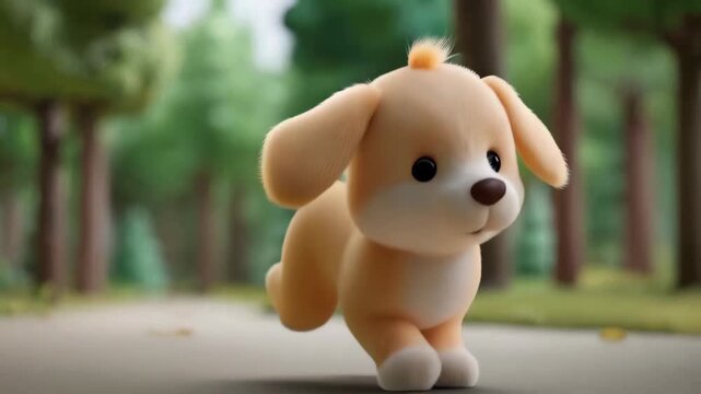 Cute 3D Cartoon Puppy Walking in Peaceful Paris Park
