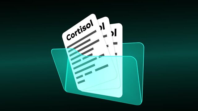 Cortisol Medical Research Folder, Stress Hormone Patient Records and Adrenal Function Analysis, Clinical Endocrinology Documentation in Blue Case