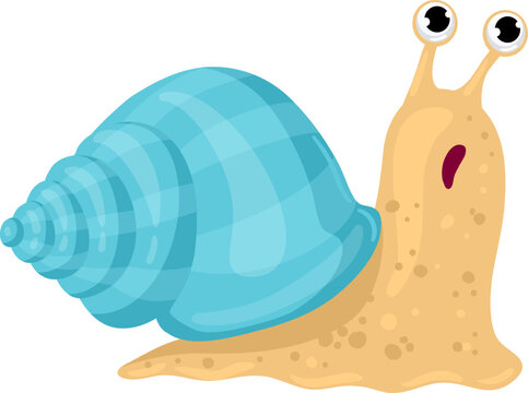 Cheerful cartoon snail with a spiraling blue shell