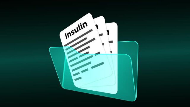 Insulin Medical Research Folder, Pancreatic Hormone Patient Records and Glucose Regulation Analysis, Clinical Diabetes Documentation in Blue Case