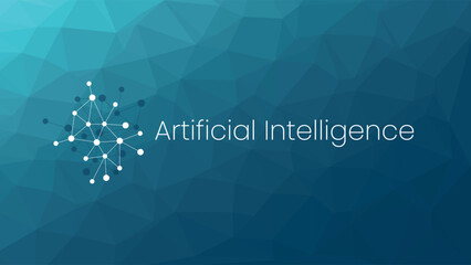 Artificial intelligence. AI neural network digital brain machine deep learning processing big data analysis technology. Network vector illustration. Blue low poly gradient background
